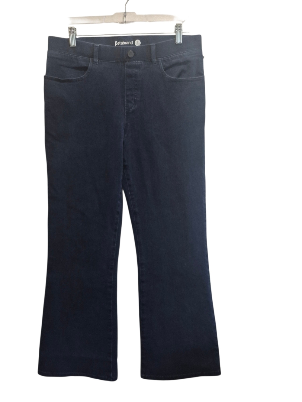 Betabrand Large Petite Bootcut Stretch Yoga Jeans Real Pockets Blue Denim